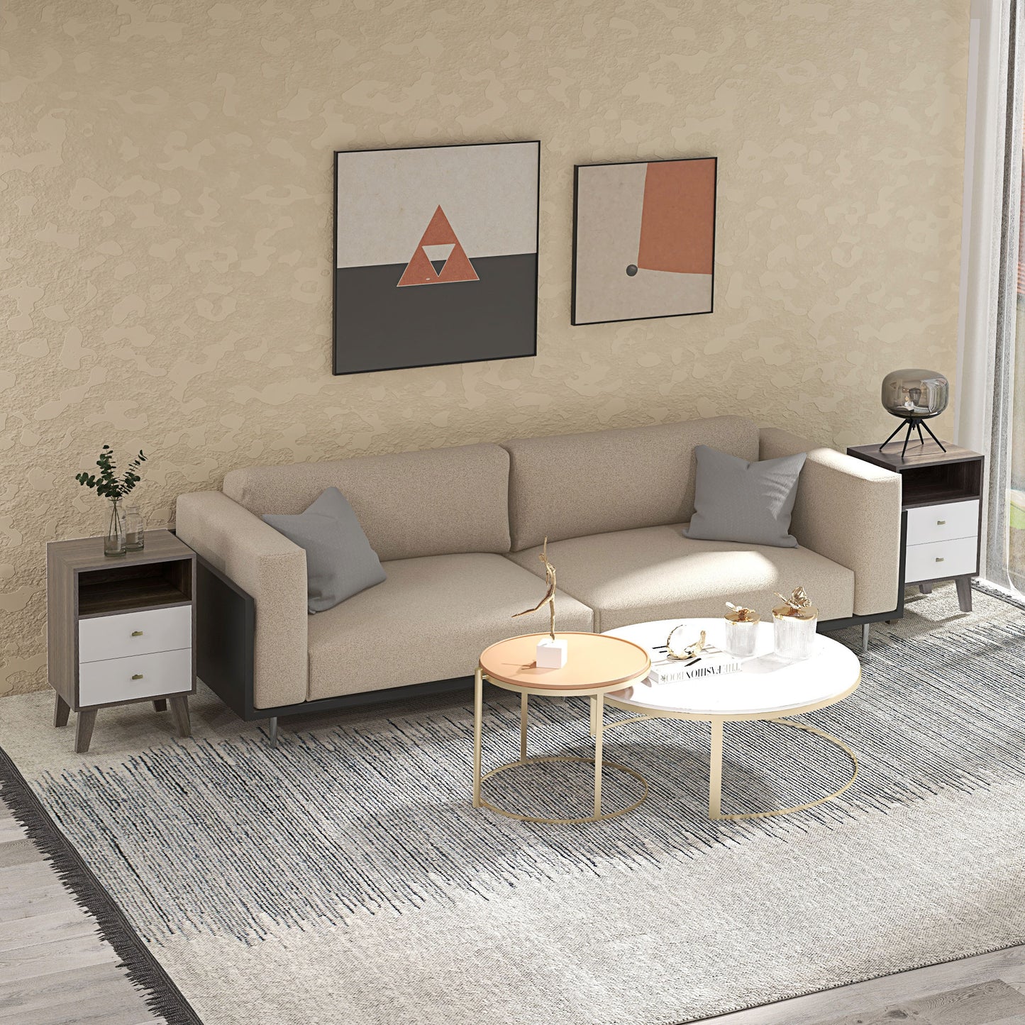 Tables de chevet modernes avec 2 tiroirs — lot de 2