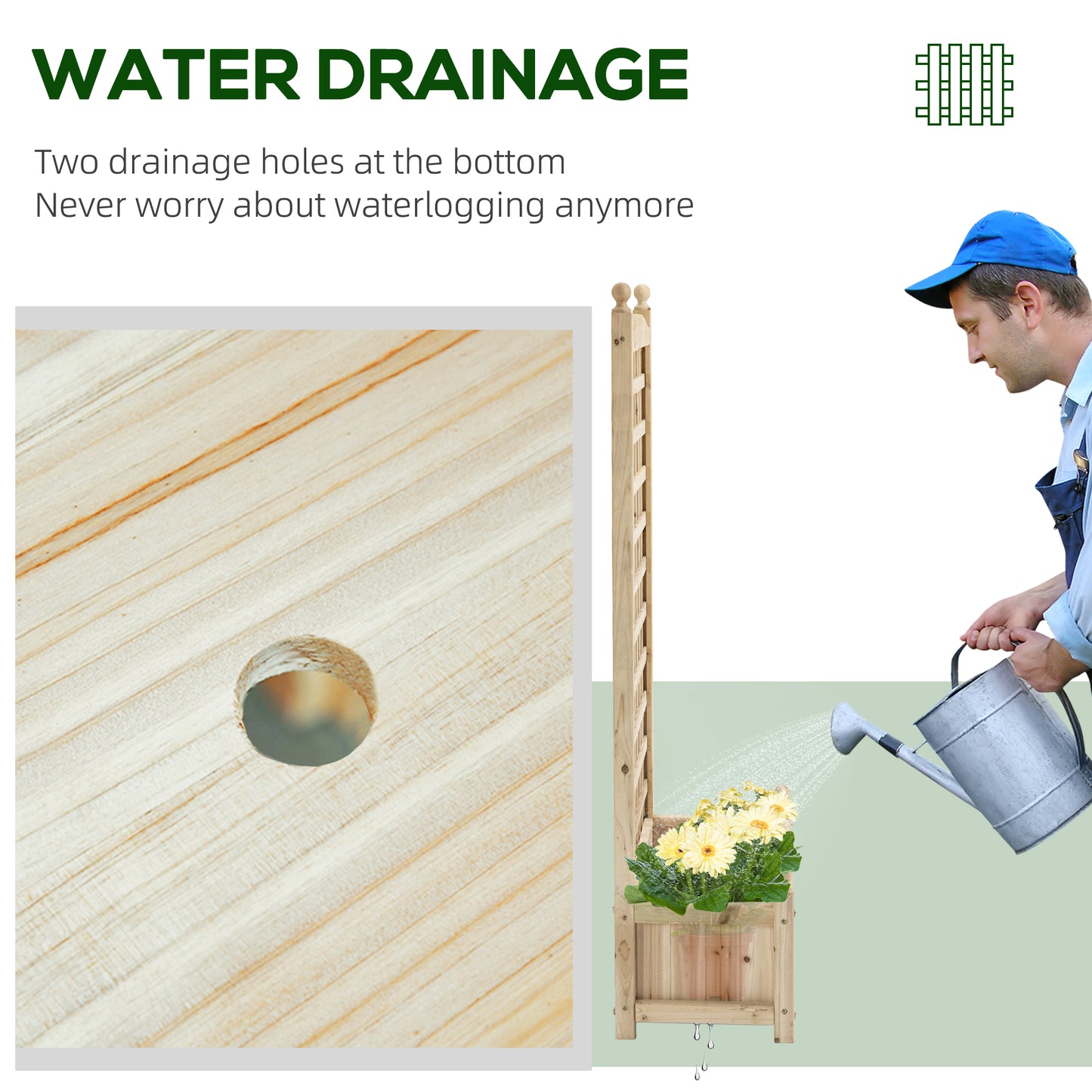 Jardinière surélevée avec treillis bois naturel