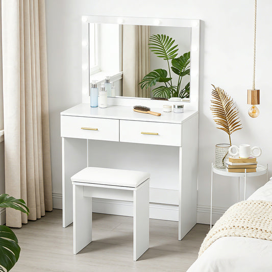 Coiffeuse avec miroir LED et tabouret