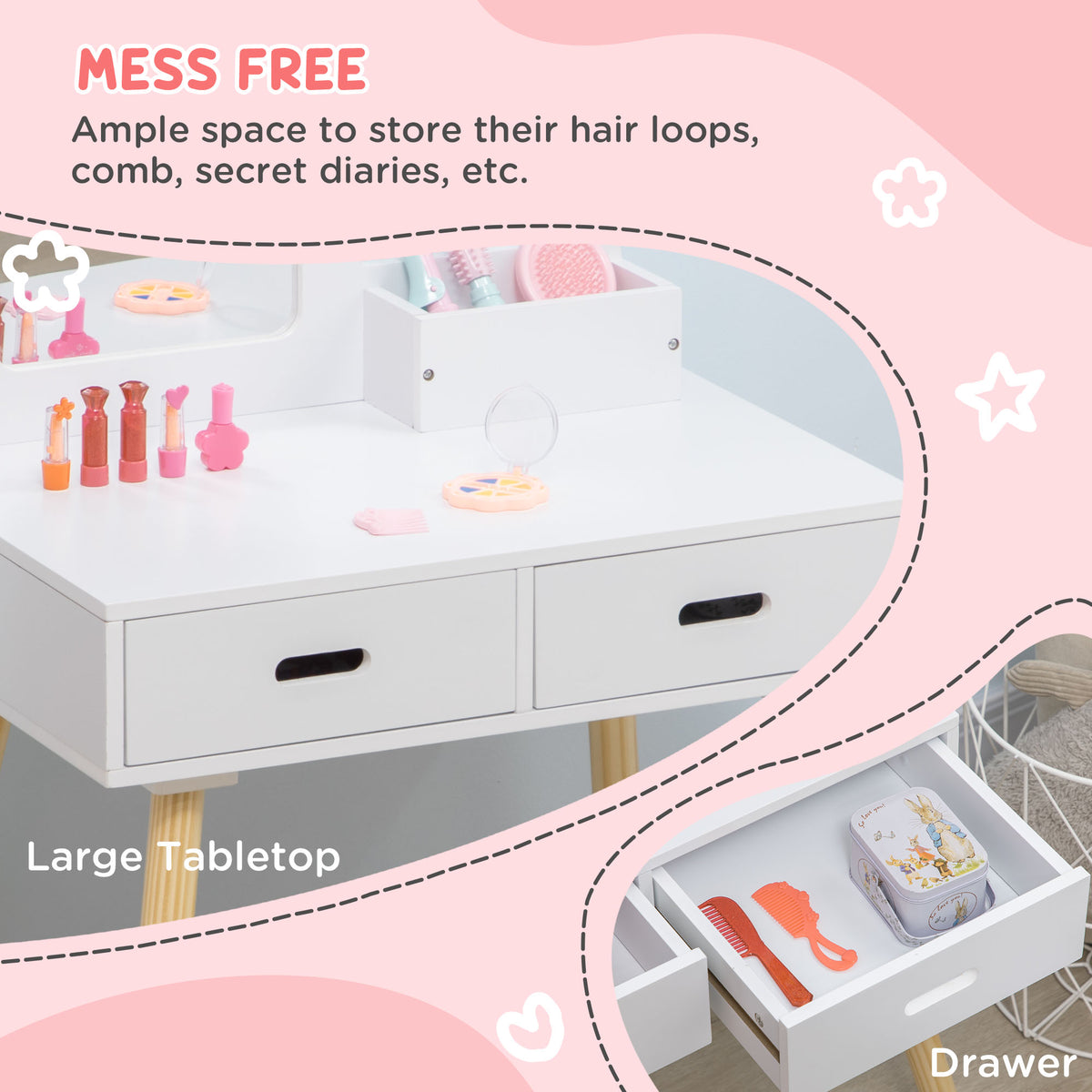 Coiffeuse pour enfants avec miroir et tabouret