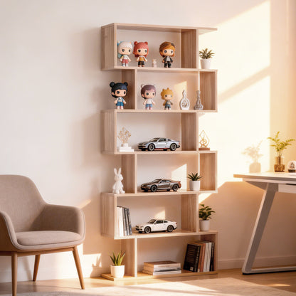 Bibliothèque géométrique moderne à 6 niveaux en bois