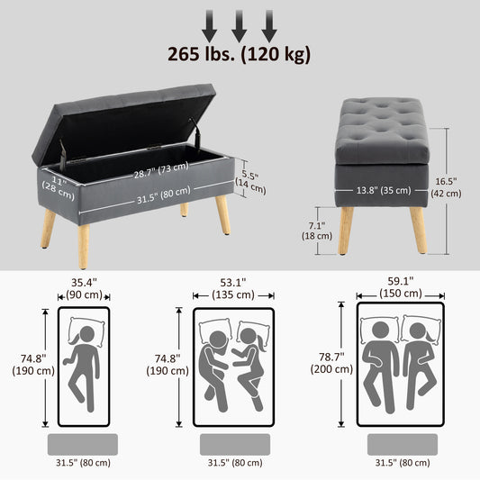 Pouf coffre rembourré velours avec pattes en bois