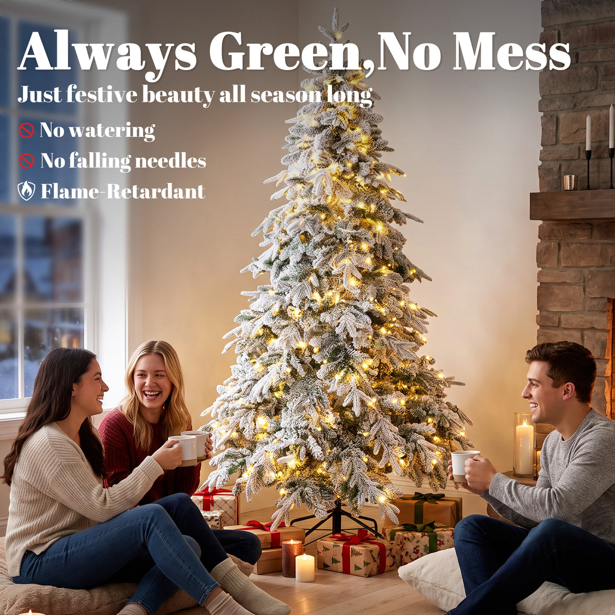 Arbre de Noël artificiel illuminé et enneigé