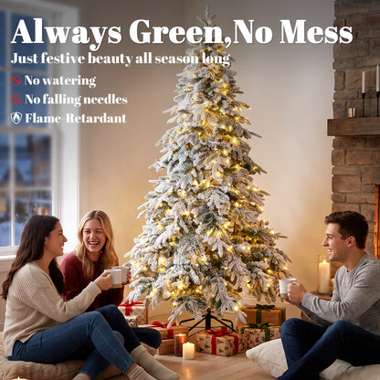 Arbre de Noël artificiel illuminé et enneigé