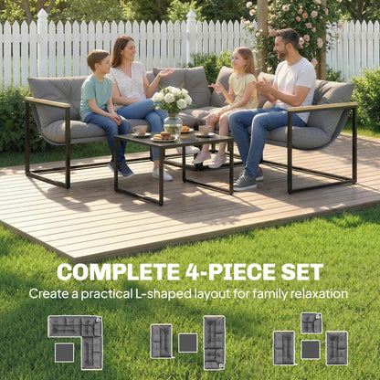 Outsunny 4-Piece Patio Conversation Set with Thick Cushions - Grey