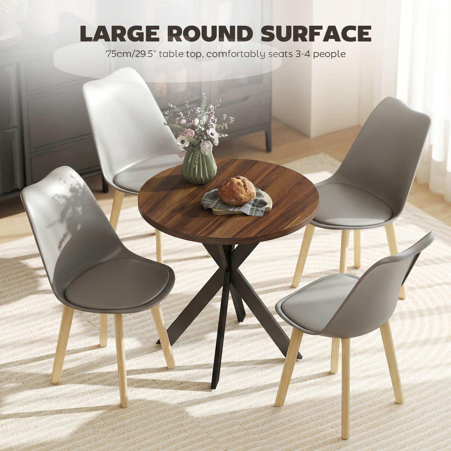 Table à manger ronde contemporaine 74 cm pieds croisés