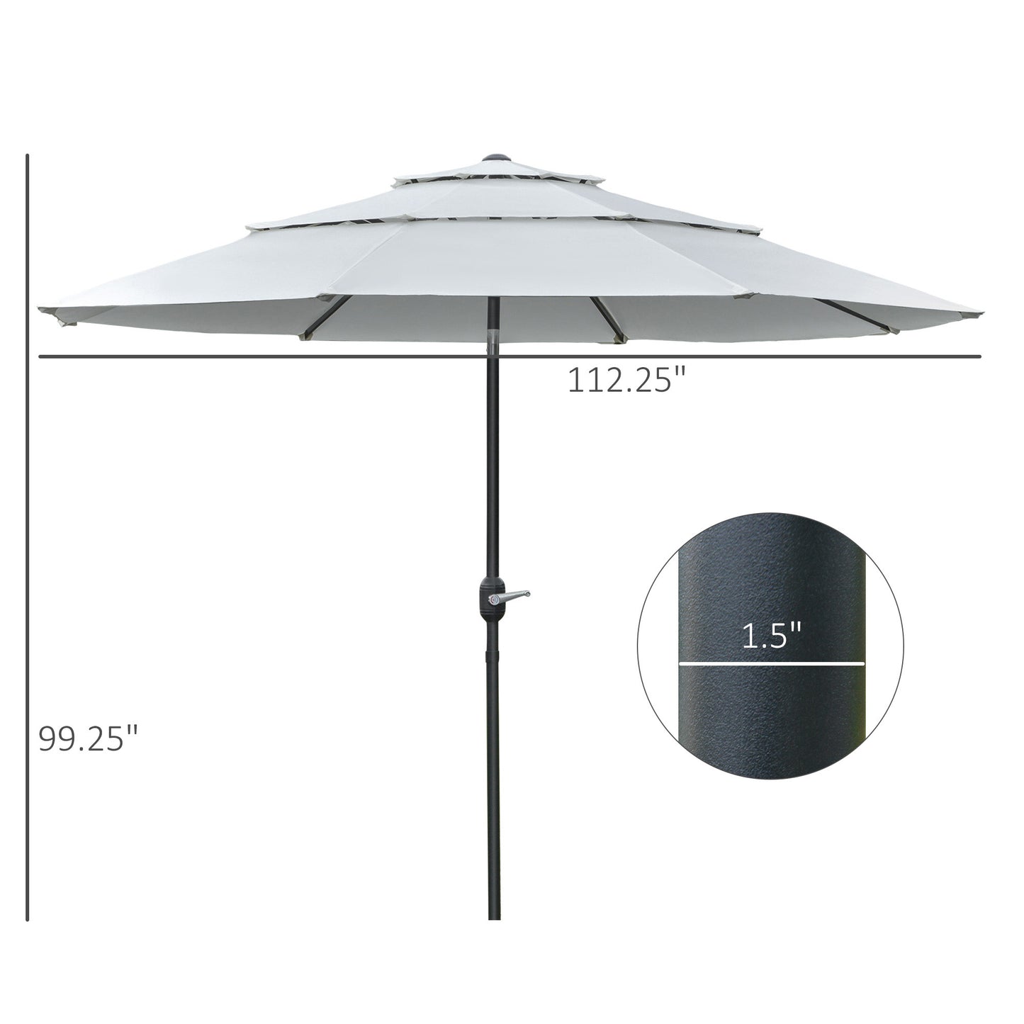 Parasol de patio 3 niveaux à manivelle 274 cm