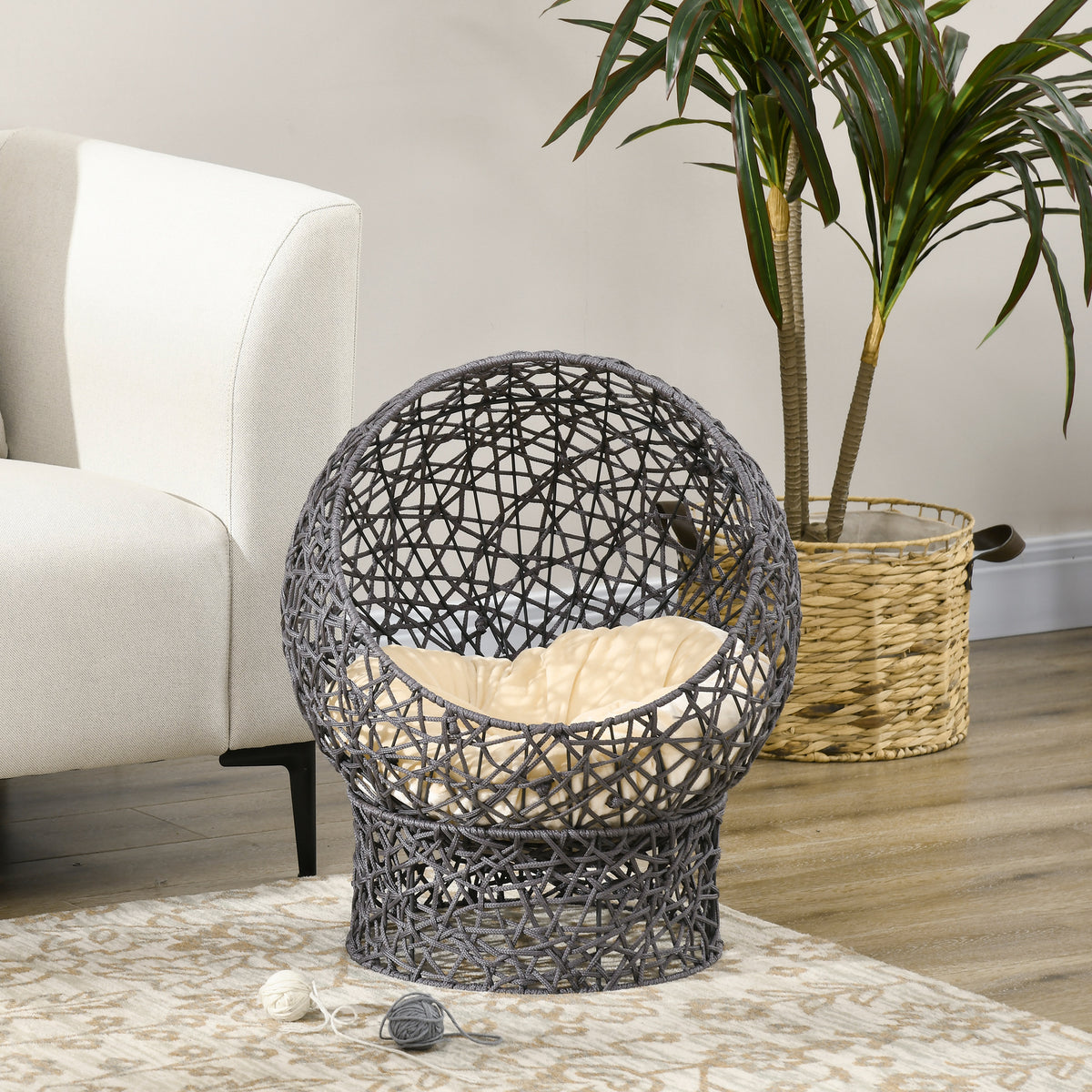 Lit pour chat en corde tissée avec coussin et support