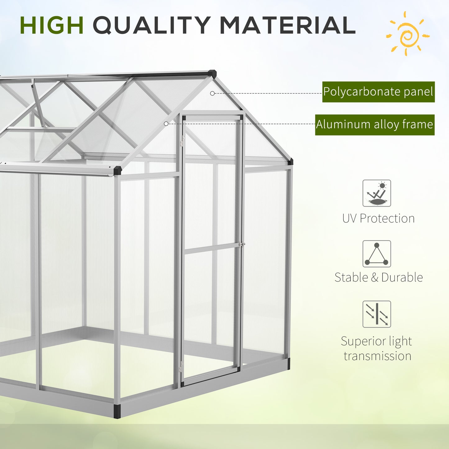 Outsunny Greenhouse 183x189x195cm Polycarbonate Aluminum with Ventilation