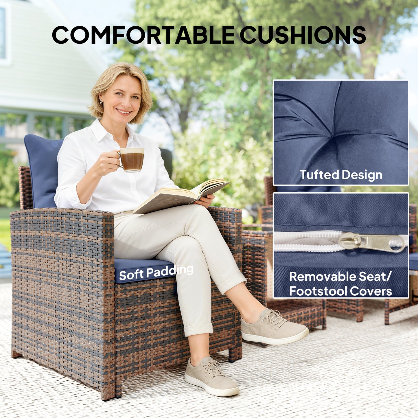 Outsunny 5-Piece Rattan Patio Set - Chairs + Ottomans + Glass Table