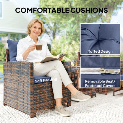 Outsunny 5-Piece Rattan Patio Set - Chairs + Ottomans + Glass Table