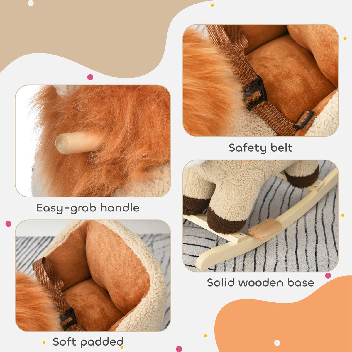 Cheval à bascule pour bébé lion en peluche
