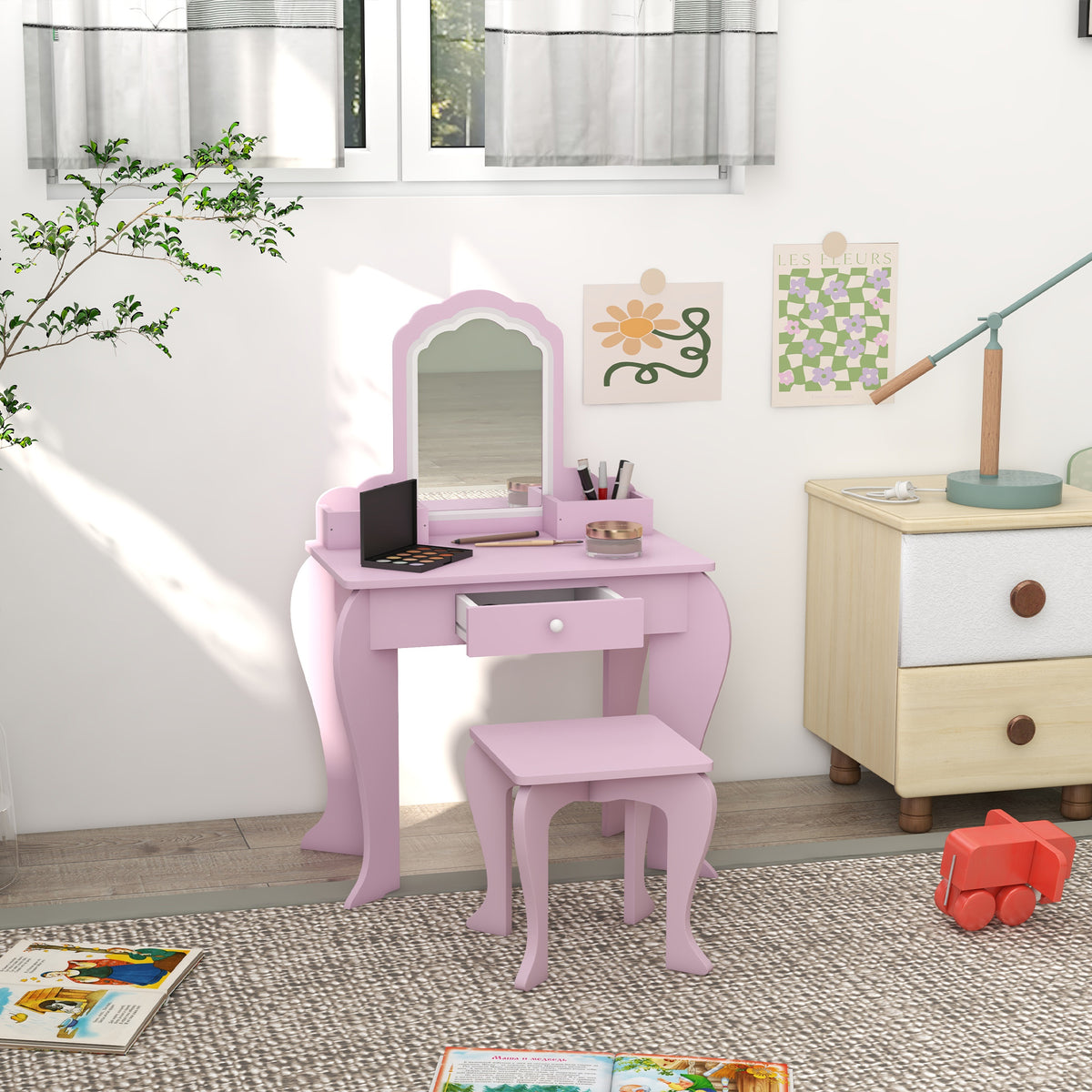 Coiffeuse enfant avec miroir et tabouret design nuage