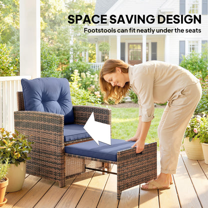 Outsunny 5-Piece Rattan Patio Set - Chairs + Ottomans + Glass Table