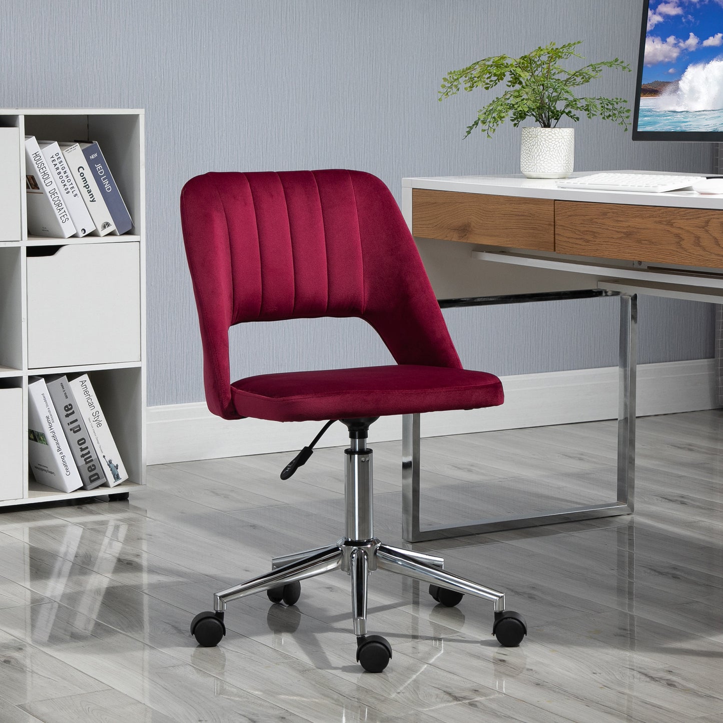 Chaise de bureau mi-hauteur velours forme festonnée pivotante