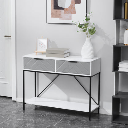 Table console 2 tiroirs avec tablette de rangement