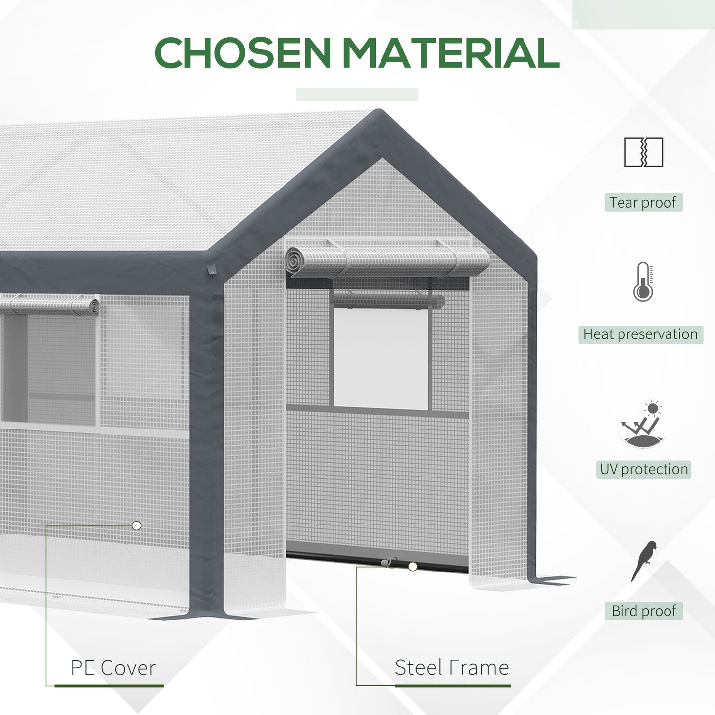  2.1 x 3.7 x 2.1m Wind-Resistant Greenhouse with Ventilation