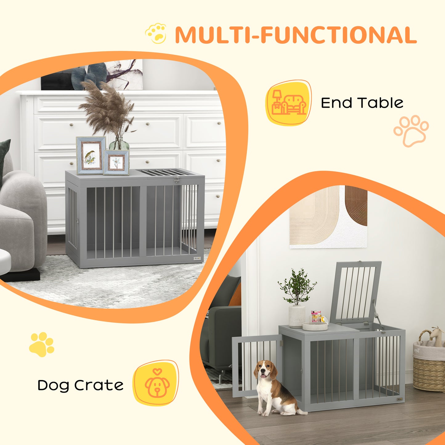 Cage meuble pour chien moyenne taille double porte 80 cm