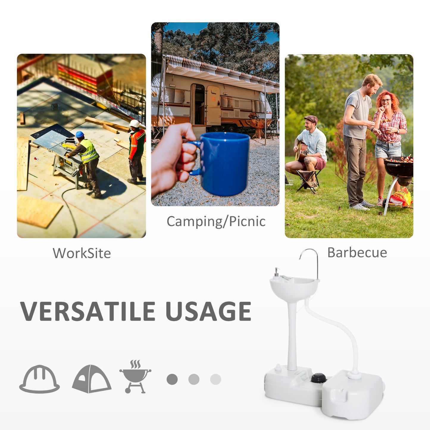 Évier de camping portable avec réservoir de récupération