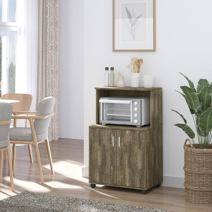 Chariot micro-ondes avec rangement et cabinet 2 portes