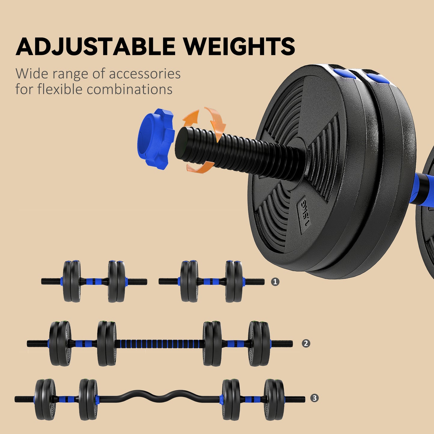 Ensemble d'haltères 3 en 1 ajustable — 15 kg