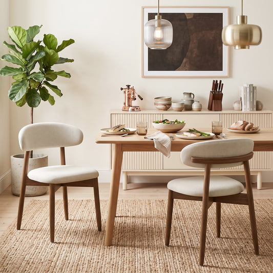 Chaises de cuisine lin synthétique pieds bois — crème