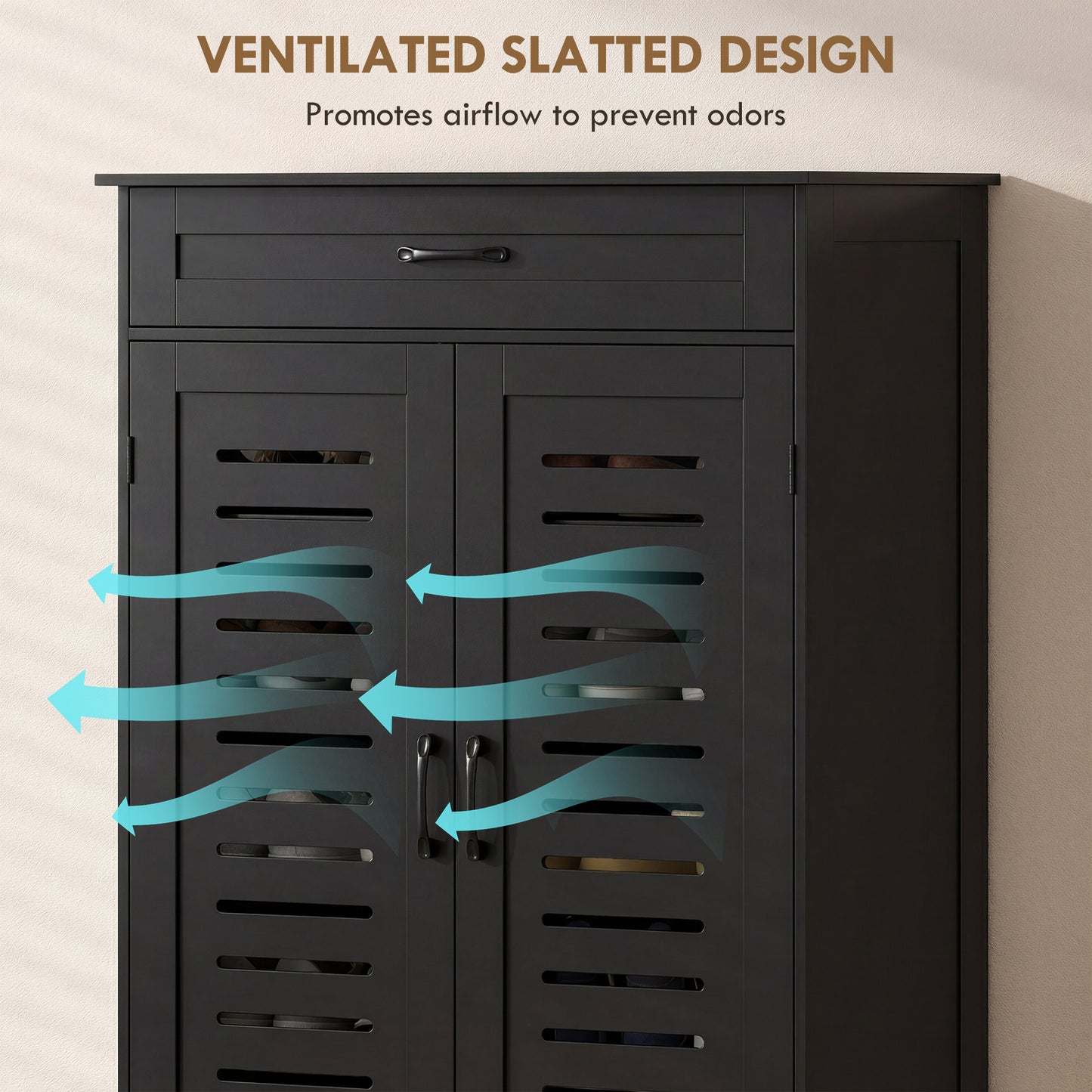 Armoire à chaussures portes persiennées avec tiroir