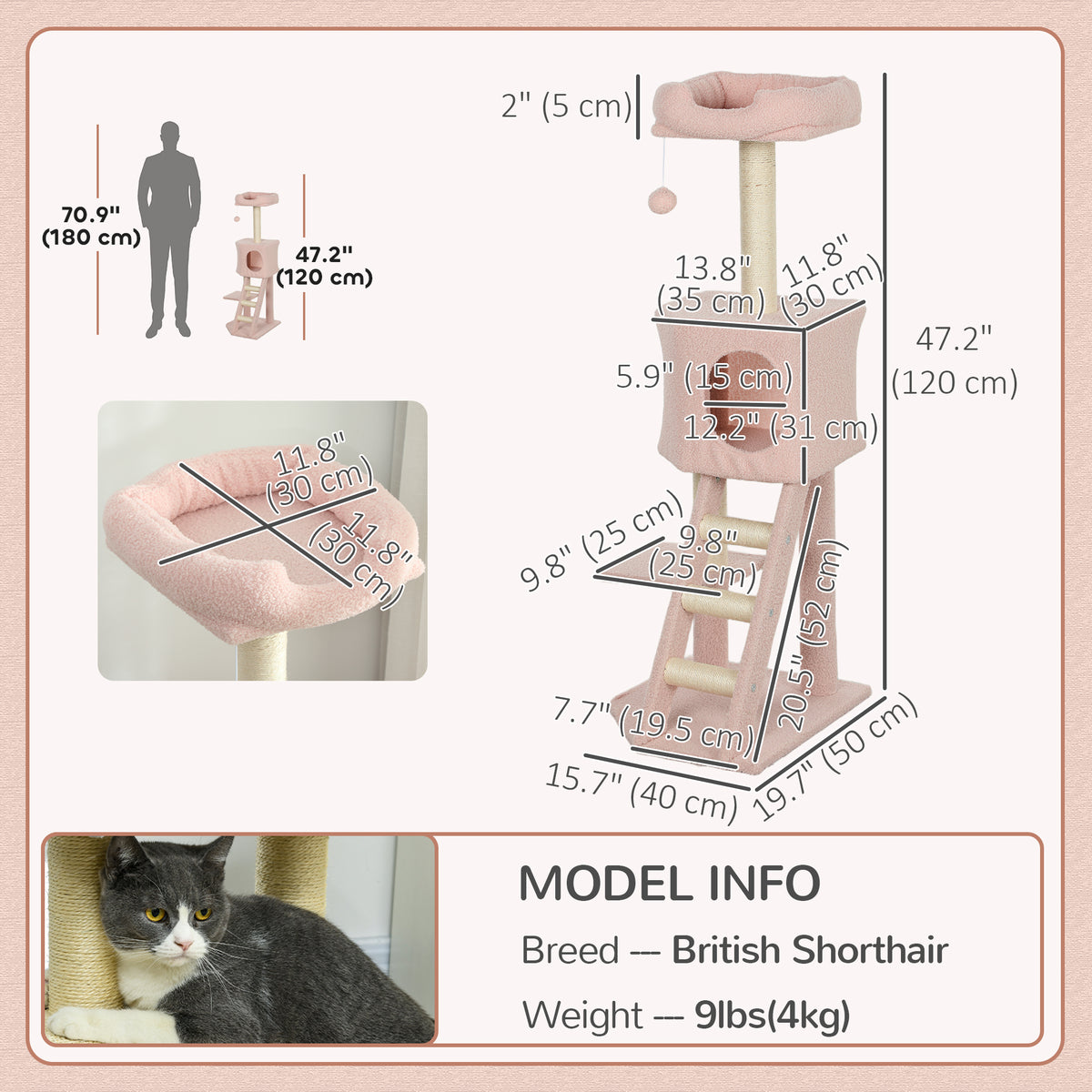 Arbre à chat multiétage avec condo et griffoirs en sisal