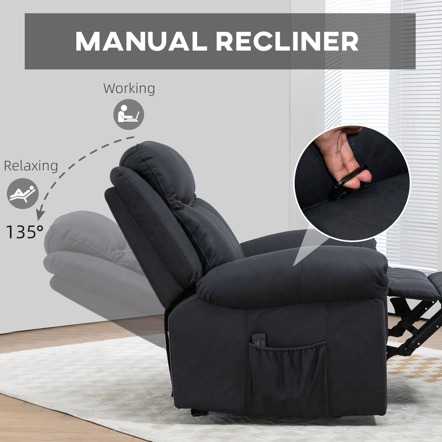Fauteuil inclinable manuel avec massage vibrant et pochettes