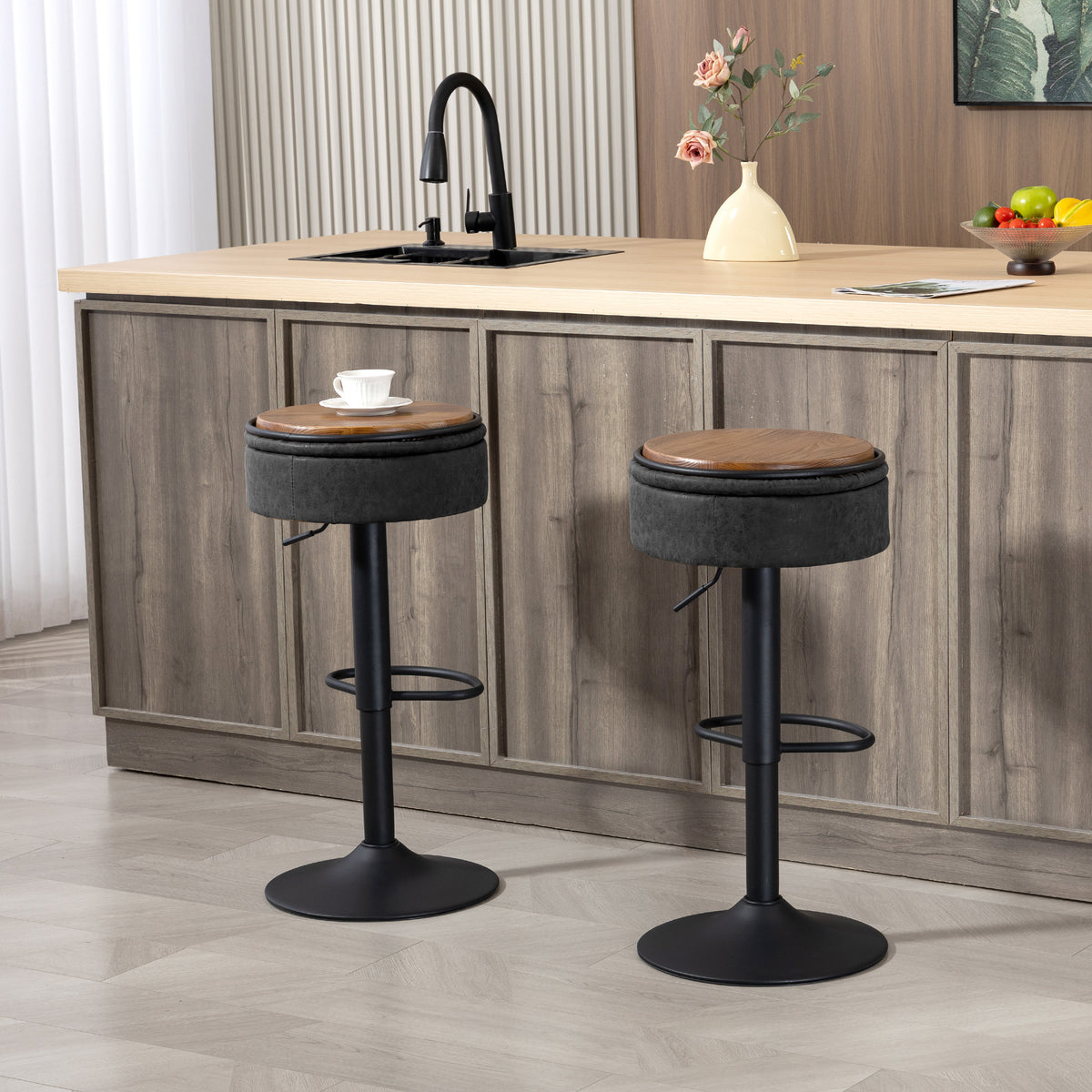 Ensemble 2 tabourets bar rangement pivotant