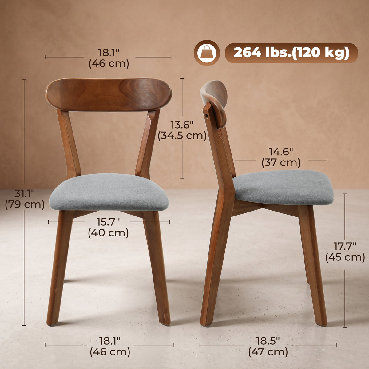 Chaises de salle à manger rembourrées lin gris