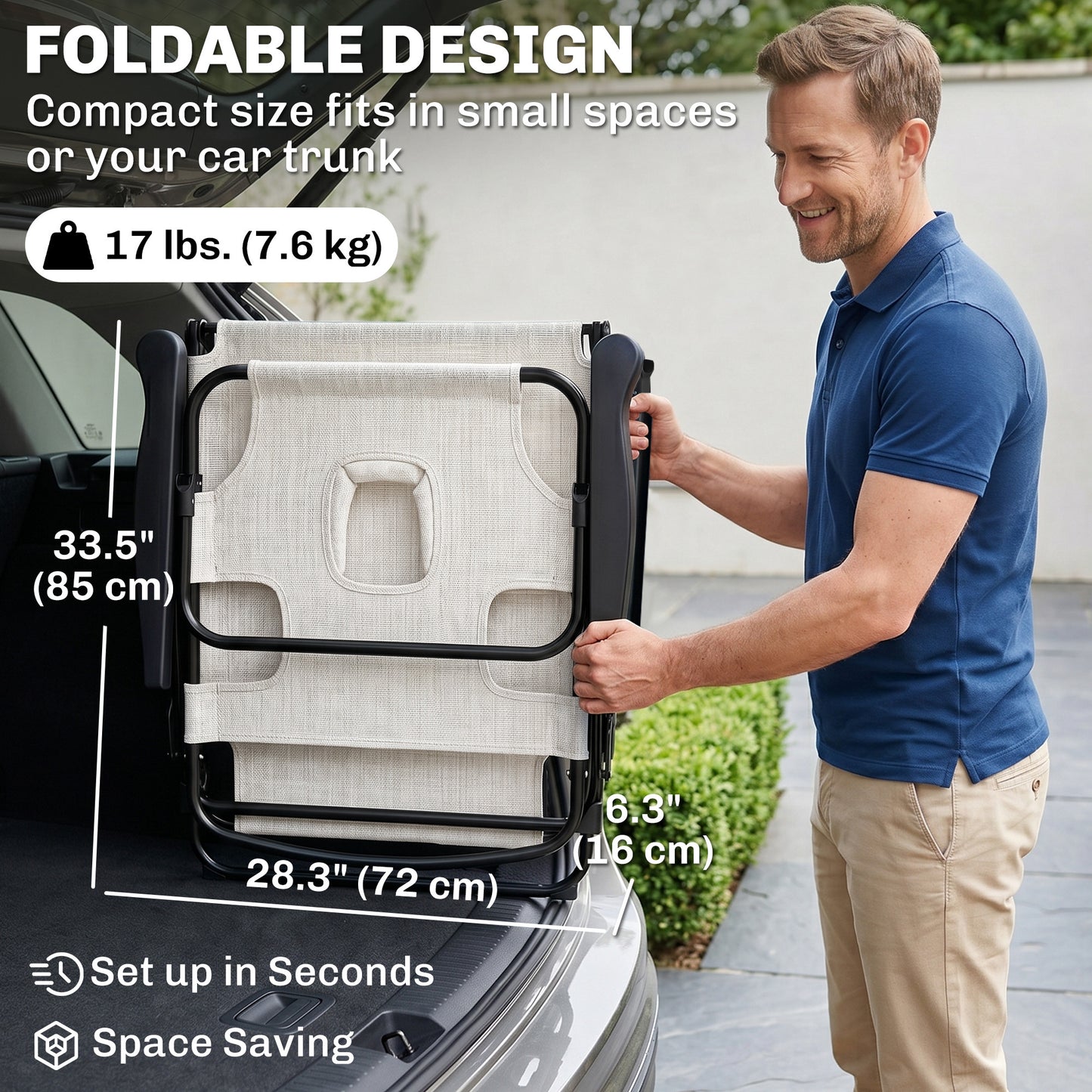 Chaise longue pliante avec dossier inclinable