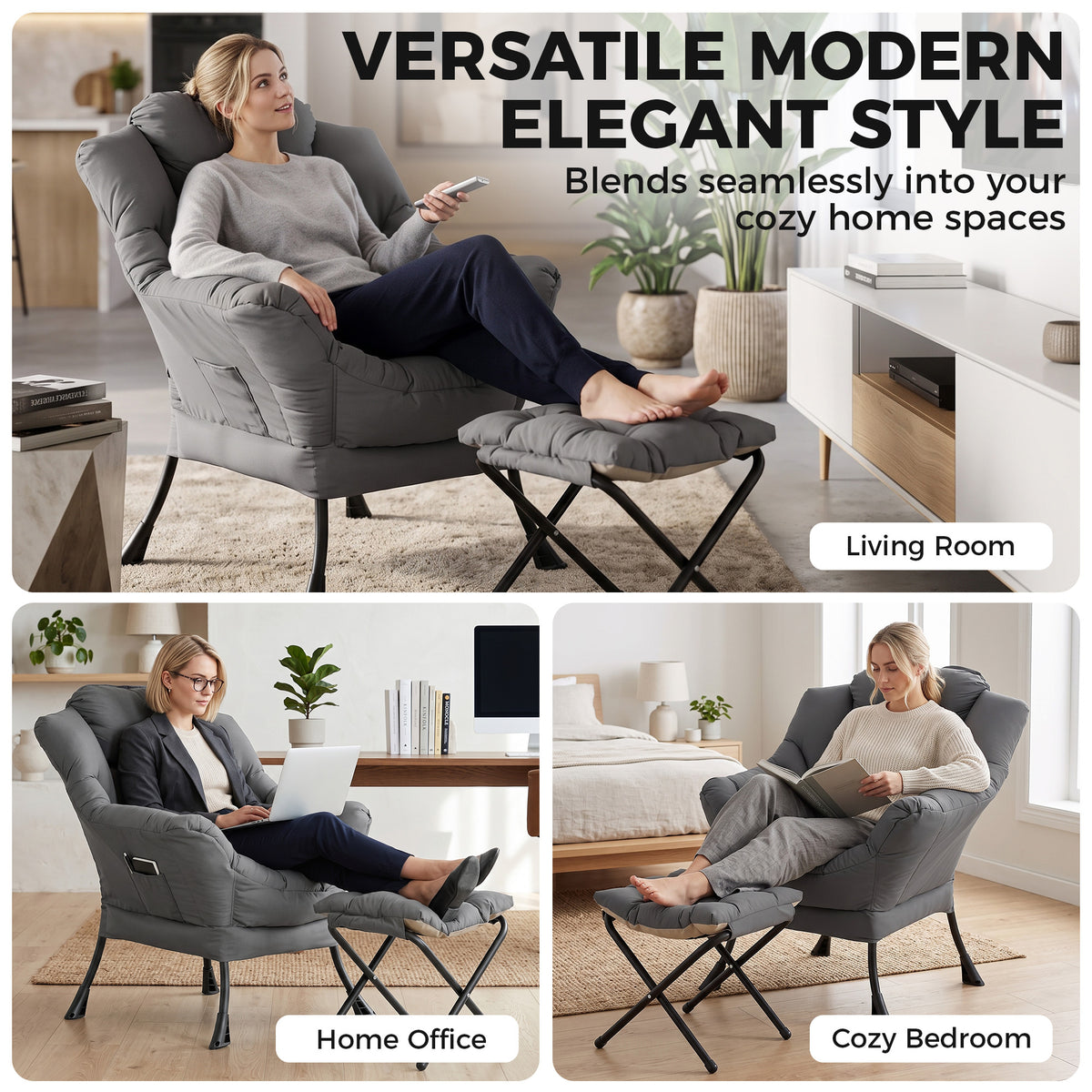 Chaise d'appoint capitonnée avec repose-pieds