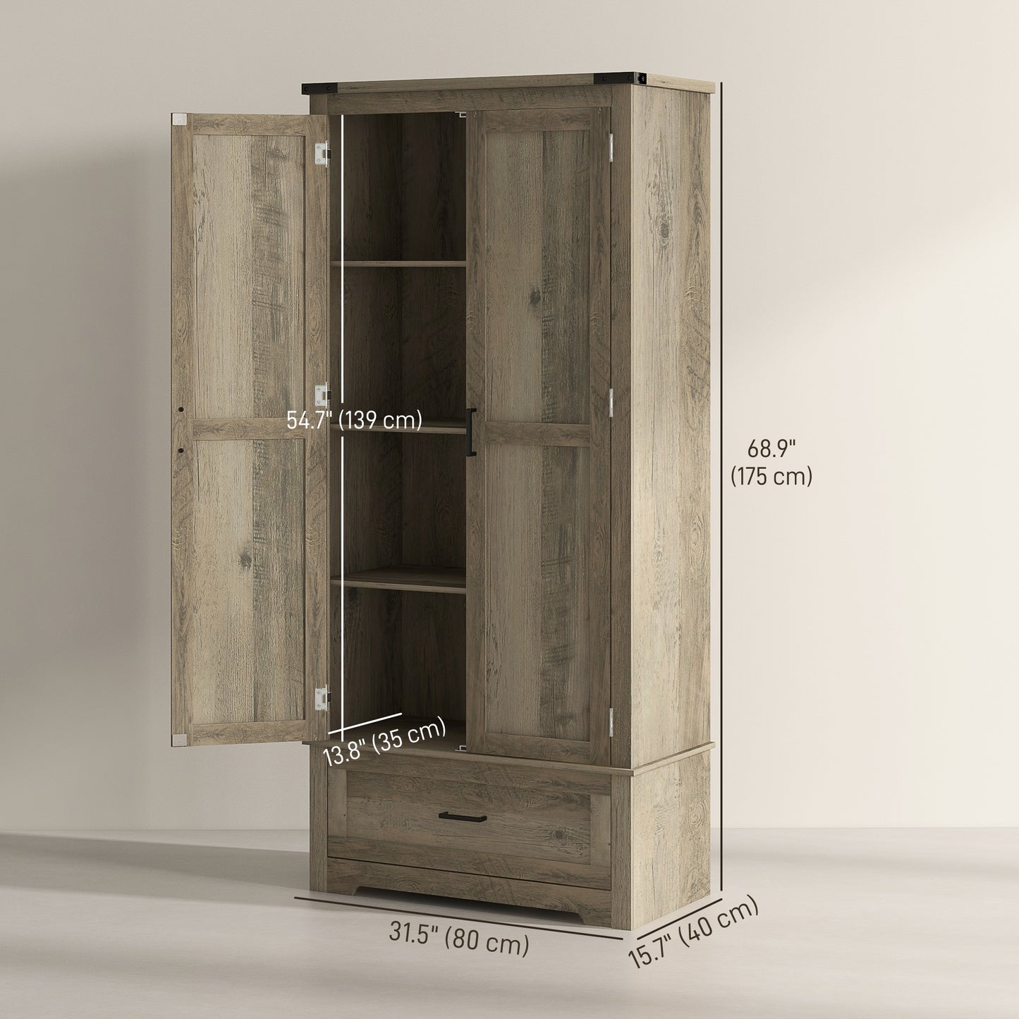 Armoire-garde-manger de cuisine style campagnard 175 cm