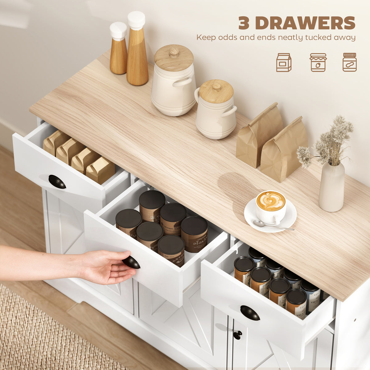 Buffet de style fermette avec portes de grange et tiroirs