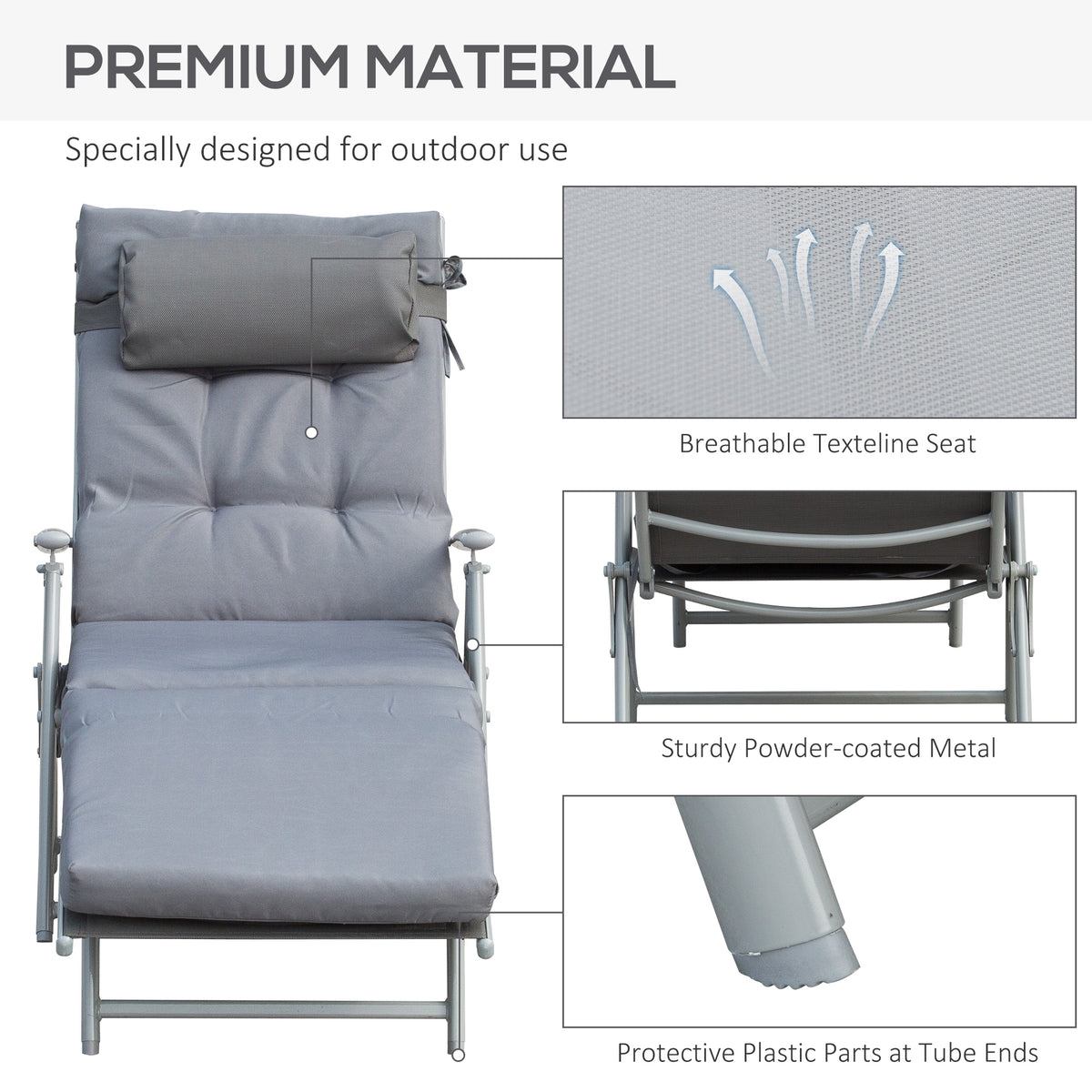 Chaise longue pliante extérieure à 7 positions avec coussin