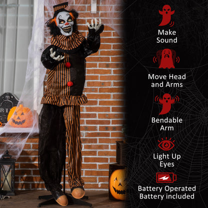 Décoration Halloween animée clown 170 cm avec yeux lumineux