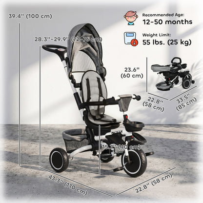 Tricycle évolutif 6-en-1 convertible poussette vélo enfant