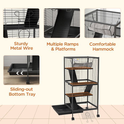 Cage à roulettes pour petits animaux 4 niveaux