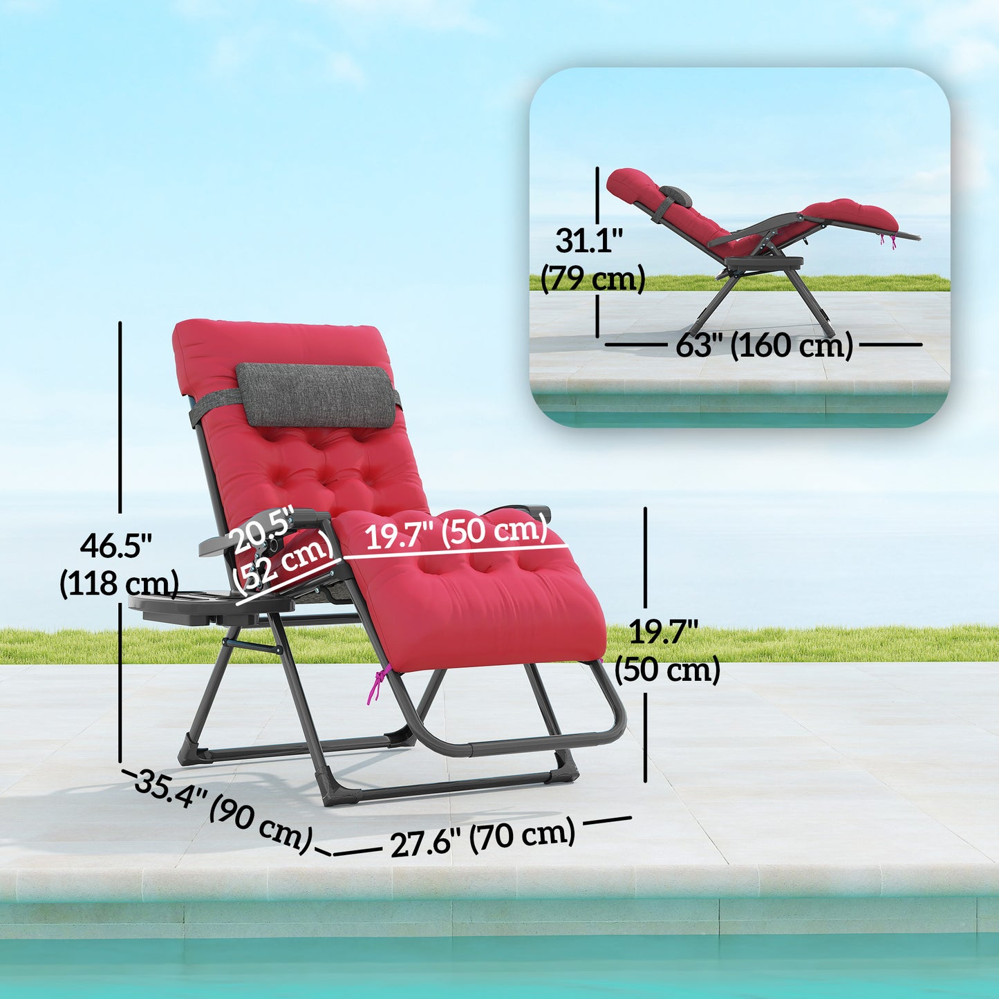 Chaise longue pliante rembourrée avec porte-gobelet