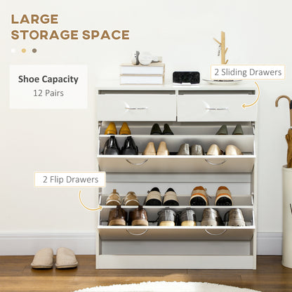 Meuble à chaussures étroit 2 tiroirs abattants et tablettes