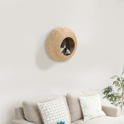 Étagère murale pour chat en massette avec coussin