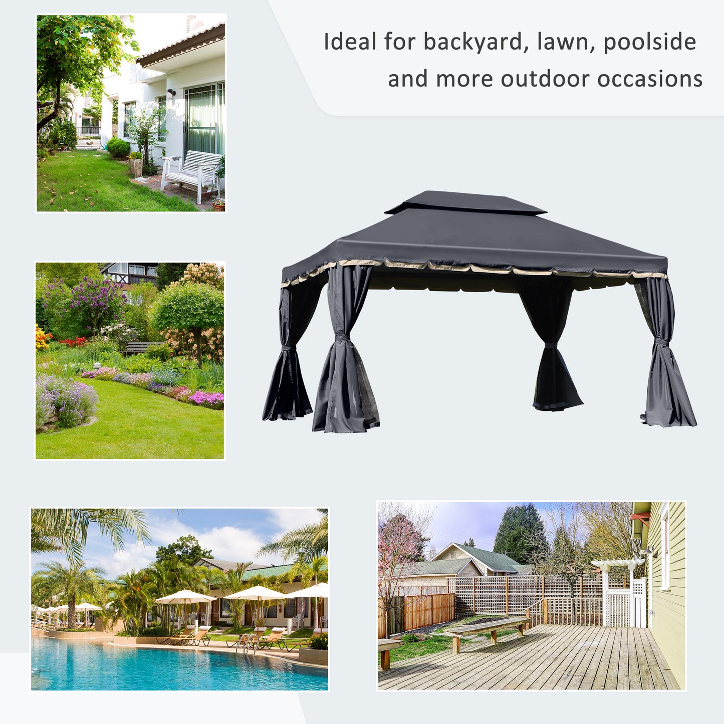Gazebo de patio double toit avec filet et rideaux