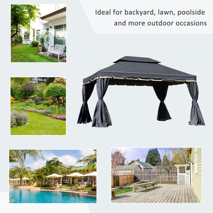 Gazebo de patio double toit avec filet et rideaux