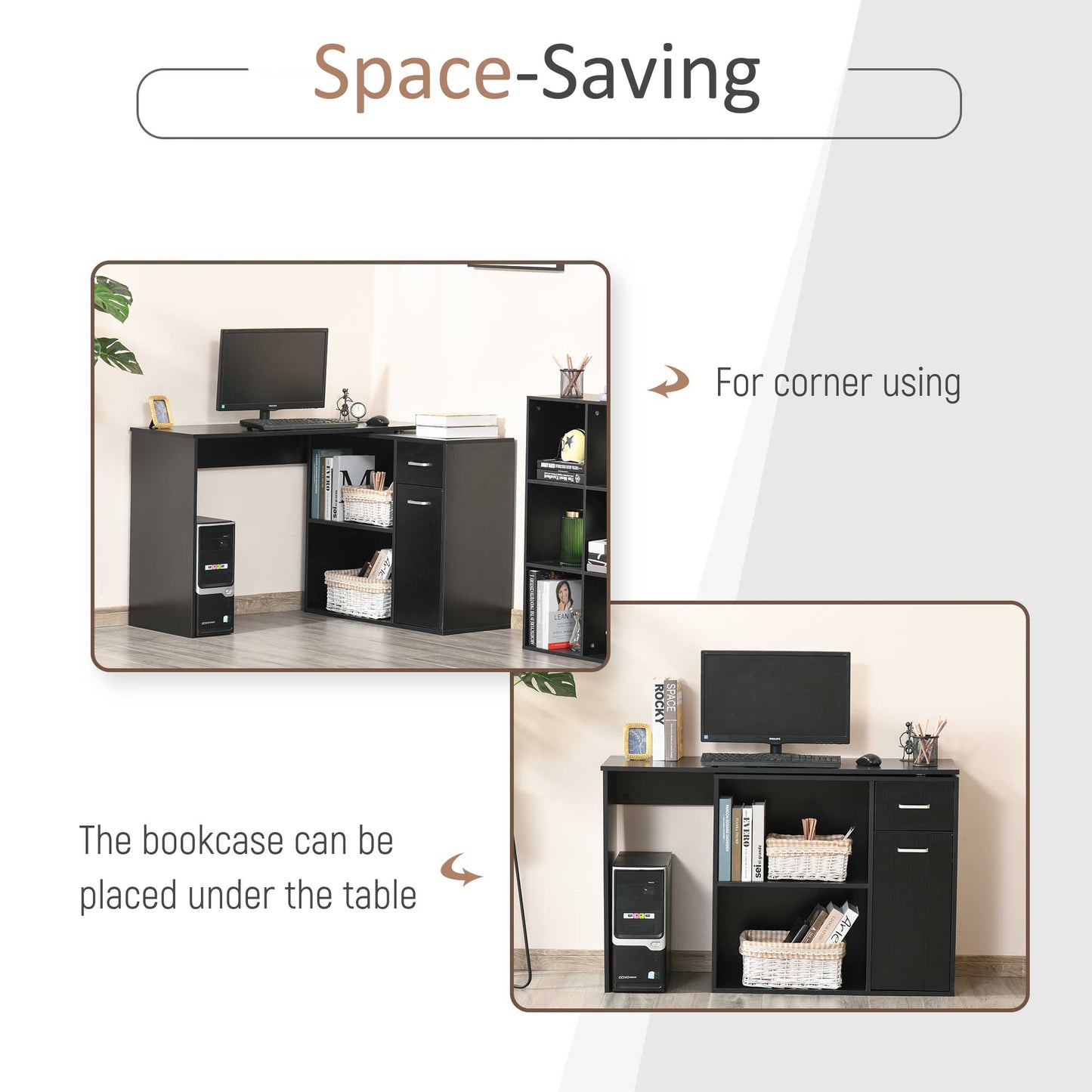 Bureau d'angle rotatif 180° avec rangements