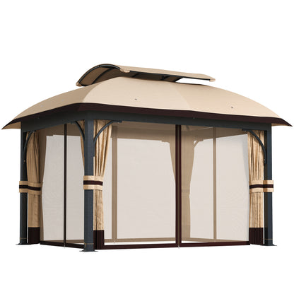 Gazebo de patio double toit avec filet et rideaux