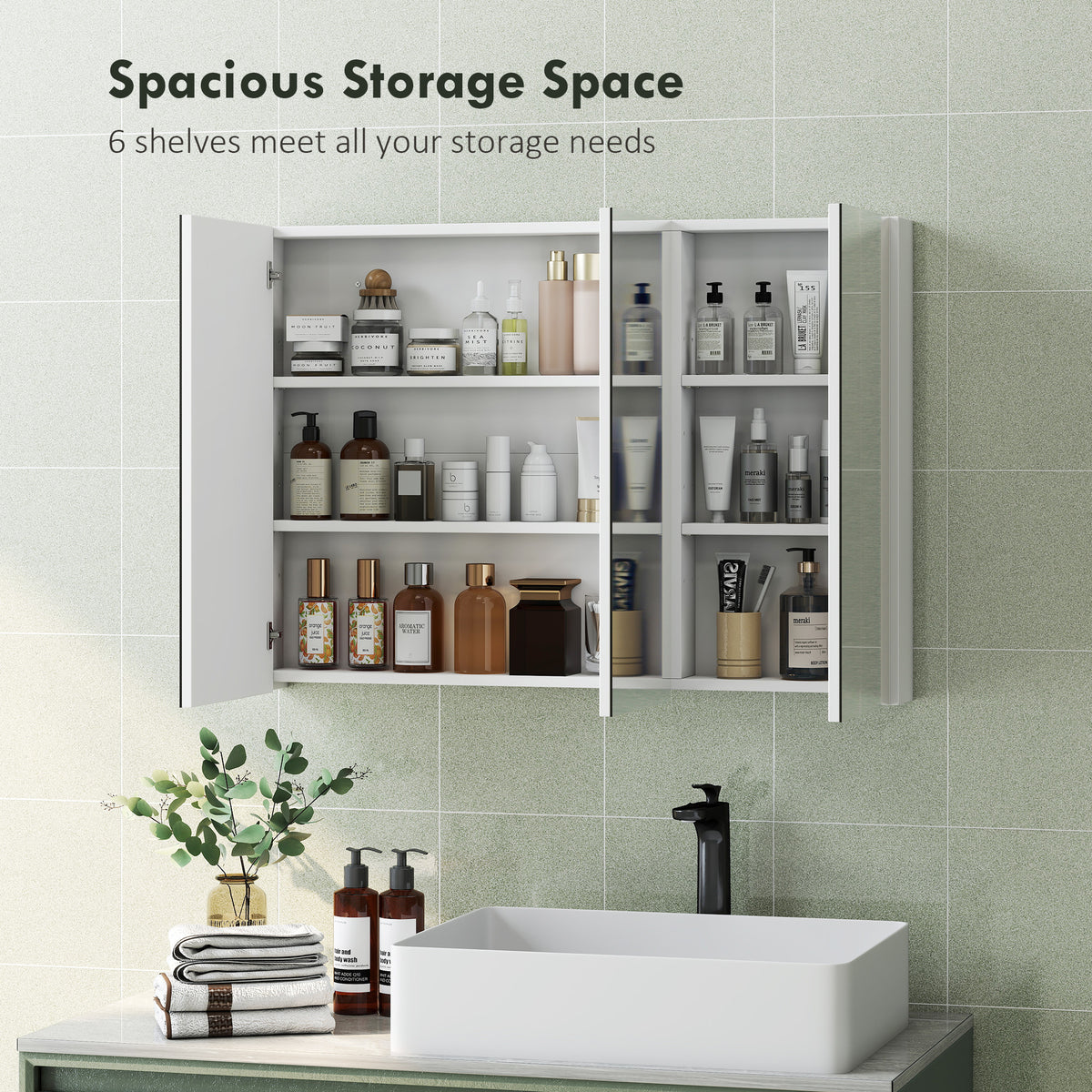 Armoire de salle de bain trois miroirs avec rangement