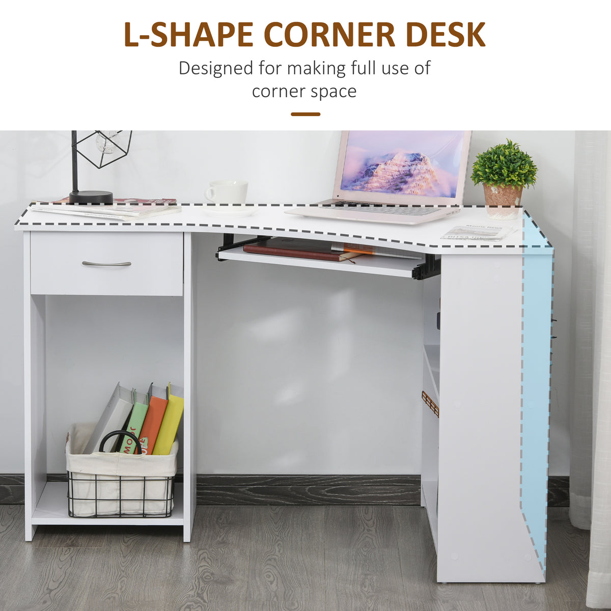 Bureau en L avec tiroir et tablette pour clavier