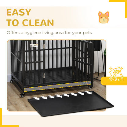 Cage pour chien en acier robuste 104 cm avec roulettes