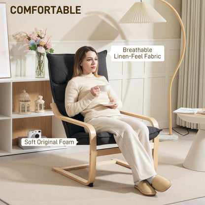 Fauteuil d'accent moderne avec accoudoirs en bois et mouvement berçant